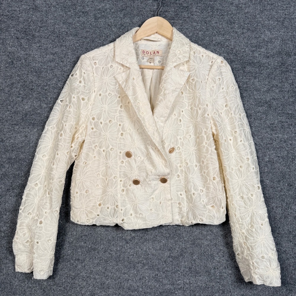 Dolan Left Coast Collection Size Medium Blazer Cream Cotton Blend Eyelet Cropped